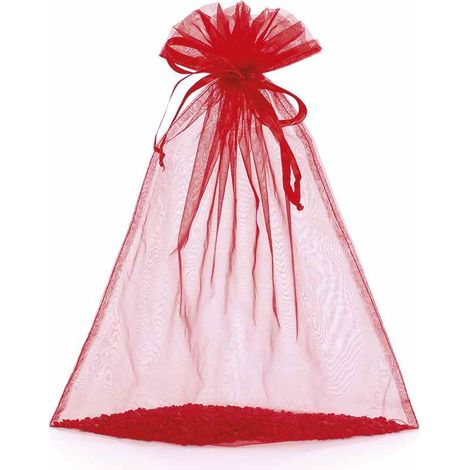 Sacchetti in organza rosso fragola con coulisse di chiusura in raso sono un'idea pratica e veloce, set da 20 pezzi, cm 30x40H (al tirante 32,5)