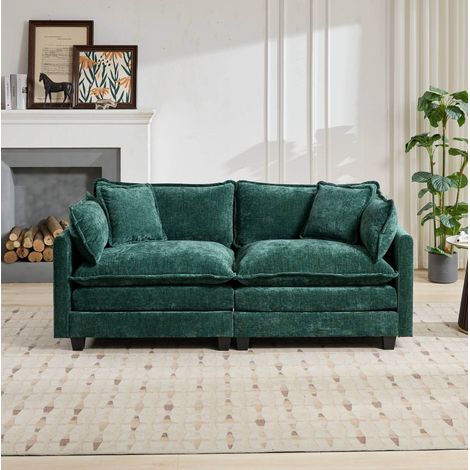 Modulares Cloud-Sofa aus grüner Chenille, weiche doppeldicke Sitzfläche und Kissen-Rückenlehne (1/5)