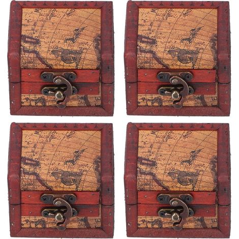 Set aus 4 kleinen antiken Aufbewahrungsboxen aus Holz im Vintage-Stil zur Aufbewahrung von Schmuck und Schätzen. (1/5)
