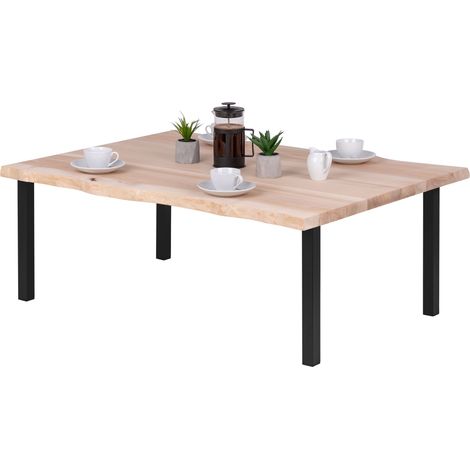 LAMO Manufaktur tabouret pour salle è manger, table basse pour salon, plateau avec bord naturel 120x80x47cm (long. x larg. x haut.), Classic, frène sévère, Noir, LWB-01-A-001--9005Cl (1/4)