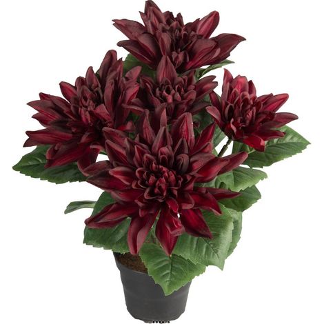 Dalhia commun artificiel en pot, 5 fleurs, H 30 cm Pourpre - couleur: Pourpre