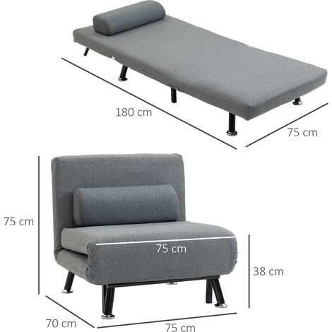 Klappsessel mit Bettfunktion, klappbarer Relaxsessel in Leinenoptik, Verstellbare Rückenlehne, 75 x 70 x 75 cm, Dunkelgrau (1/5)