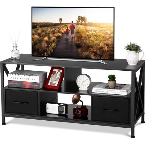 Meuble TV noir pour téléviseur 50 pouces avec tiroirs en tissu, rangement salon chambre entrée (1/5)