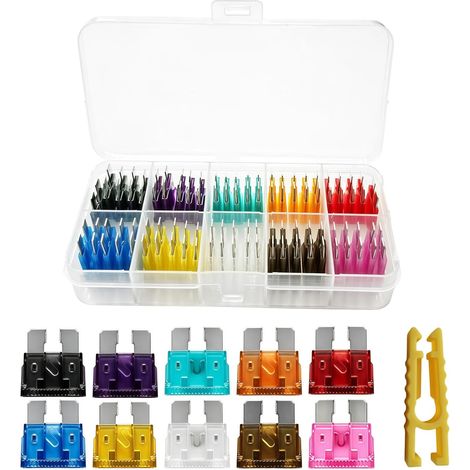 Car Fuses Assorted Kit, 50 Pcs Standard Auto Blade Fuses Mixed Household UK for 2Amp 3A 5A 7.5A 10A 15A 20A 25A 30A 35A with Storage Case & Puller Car Boat Truck SUV Motorcycl RV