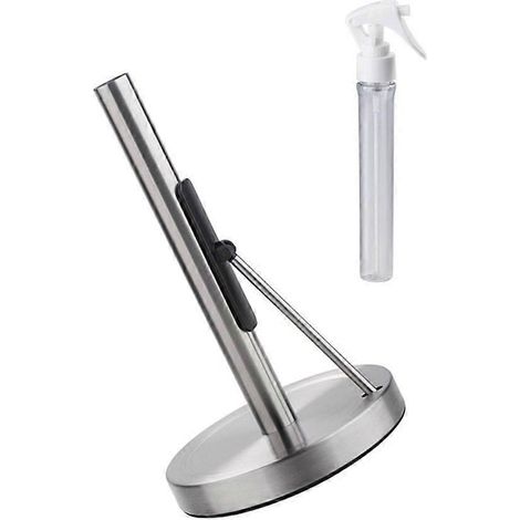 Porte-rouleau d'essuie-tout en acier inoxydable avec support pour flacon pulvérisateur, dérouleur de rouleau de cuisine, support mural ou sur plan de travail. (1/4)