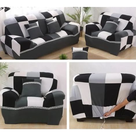 MOOMINI Housse de canapé 3 places 190-230cm + 1 place 90/140cm + 3 Taies d'oreiller 45x45 cm - Style 2 (1/3)