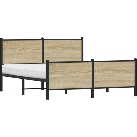 Lit double Lit adulte Cadre de lit en métal sans matelas chêne sonoma 140x190 cm (1/5)