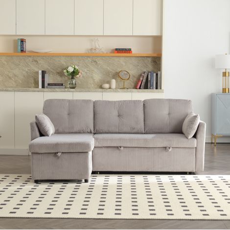 Divano letto angolare modulare con contenitore, convertibile, grigio chiaro DESVIAE (1/5)