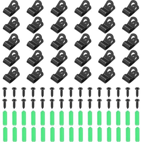 30Pcs Attaches-Fil 6mm(1/4") pour Clôture, Fixations Agricoles Type R avec Vis Et Tubes D'expansion pour Monter Les Câbles De Soudure sur Clôtures Vinyl Bois Métal (1/5)