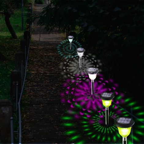Lot de 2 lampes solaires LED avec abat-jour, blanc chaud et couleurs variées, éclairage paysager automatique, allumage/extinction, pour jardin, allée, terrasse, décoration étanche (1/2)