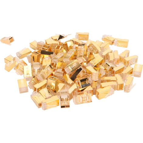 100 pièces Connecteurs RJ45 CAT6 Blindés en Cuivre, Embouts de Câble Réseau 8P8C Dorés pour Sertissage Rapide (1/5)