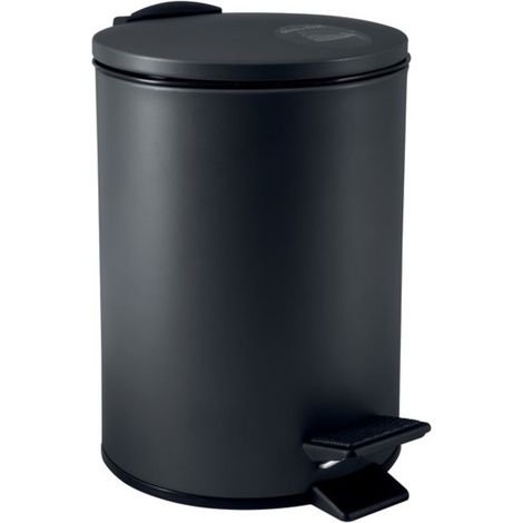 Spirella – Poubelle à pédale 3L en acier noir mat – Mécanisme Slow-Close – Revêtement anti-traces – Pour salle de bain et WC