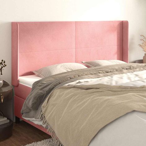 Tête de lit avec oreilles en velours rose, hauteur réglable, 203 x 16 x 118/128 cm - PANGIVO (1/5)