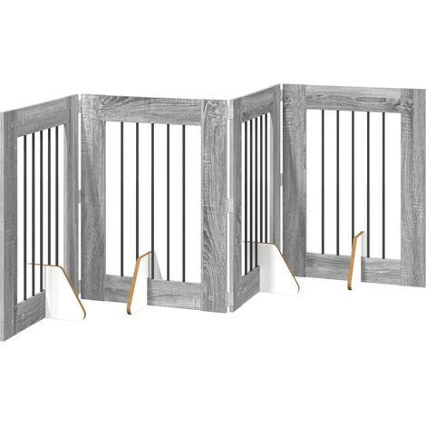 Foldable Dog Gate with Stands 4 pcs Grey Sonoma 241 cm vidaXL