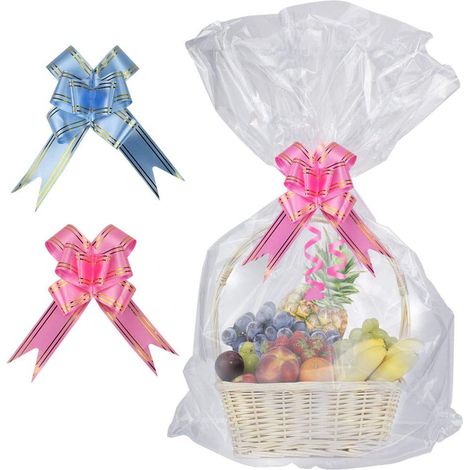 Paquet de 20 Sacs de Panier Transparents en cellophane avec 20 Paquets de Rubans pour Ruban (Couleurs aléatoires) pour Cadeaux, emballages, Arts, Artisanat et friandises, 32 x 22 Pouces (1/5)