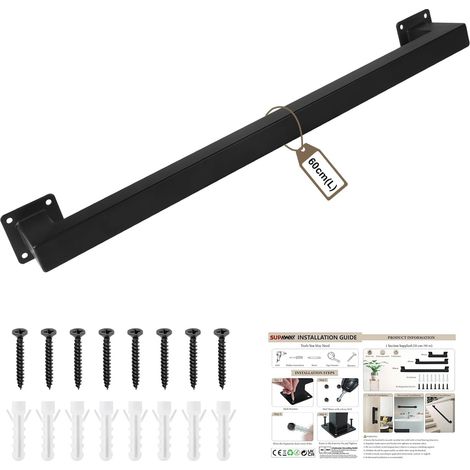 Main Courante 60 cm pour Escalier, Tube Carré Main courante murale avec supports, Garde-corps de sécurité Noir mat pour balustrade, balcon ou rambarde et poignée de porte, Intérieur/Extérieur (1/5)