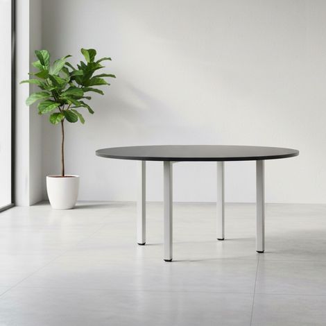 Tavolo Rotondo Leccino 120x120 con Gambe Regolabili in Altezza – Antracite Satinato e Alluminio (1/3)