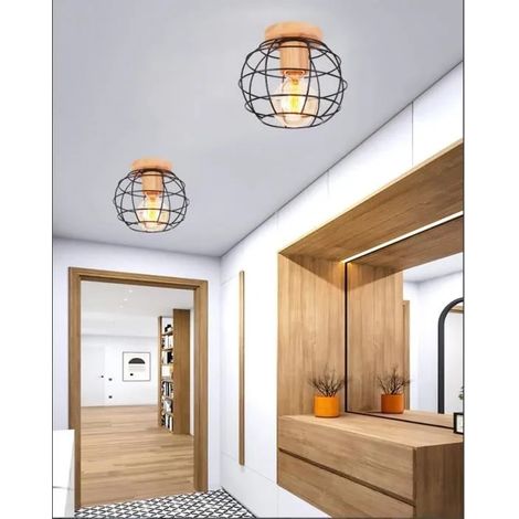 kawoo 2pcs Plafonnier Industrielle Couloir Noir E27 Lustre Plafonnier Vintage Rond en Métal pour Salon Chambre (1/4)