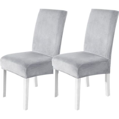 Housse De Chaise Velours 2 Pièces, Universel Housse De Chaise Salle À Manger Extensible, Gris Argenté (1/5)