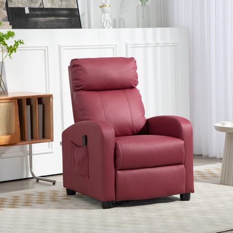 Sillón de Masaje Reclinable con Mando a Distancia Bolsillo Lateral y Temporizador Tapizado en PU 68x88x98cm Rojo Burdeos (1/5)