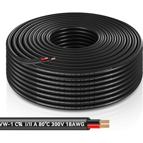 18Awg Fil Électrique 15m, 2x0,75mm² Cable Electrique 2 Fils Noir/Rouge, Noyau De Cuivre, Haute Résistance à La Température, 5V/12V/24V, Câble d'Extension Pour Éclairage LED Voiture (1/5)