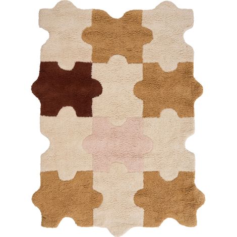 Area Rug Beige Cotton 90 x 120 cm Decorative Puzzle Pattern Shape Boho Style Living Room Kids JIGSAW (1/5)