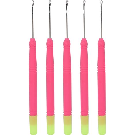 Crochet à cheveux en plastique, crochet à extension capillaire, outil de tressage avec manche rouge rose et queue verte, aiguille à tirer pour coiffure. (1/5)