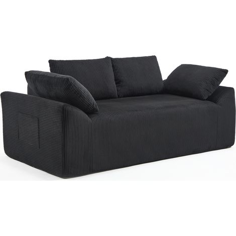 Kompaktes 2-Sitzer-Sofa aus schwarzem Stoff mit gebogenem Rücken und tiefer Sitzfläche (1/5)