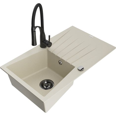 Mexen Cesar fregadero de granito de 1 cubeta con escurridor y grifo de cocina Aster, beige - 6514-69-73450-70-B (1/5)