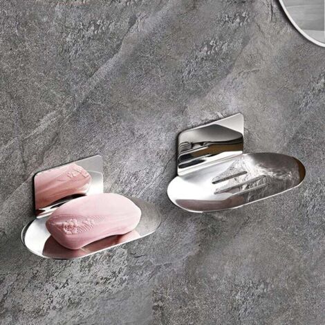 Porte-Savon Mural Acier Inoxydable Douche Salle de Bain Cuisine 2 Pièces Chrome (1/4)