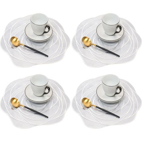 Ensemble de 4 sets de table ronds en PVC pressé à motif floral, pour la table à manger ou comme centre de table. (1/5)