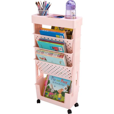 Organisateur de rangement NBHOME - Chariot utilitaire mobile, chariot de cuisine à roulettes, bureau mobile pour salle de classe, étagère à livres, étagère à fournitures scolaires à plusieurs niveaux,