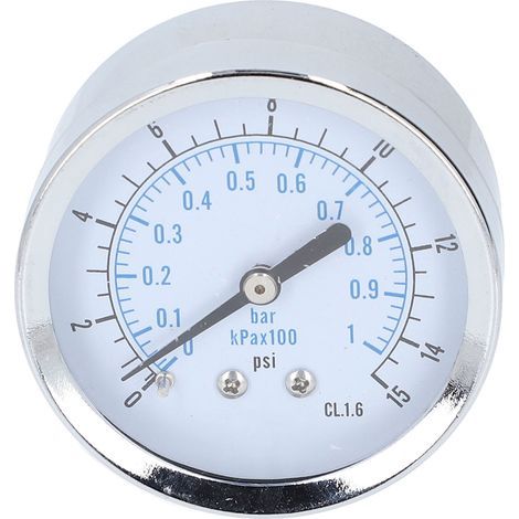 Axiales Manometer mit zwei Skalen, 0 bis 1 bar/kPa x 100, 15 PSI, 1/4 Zoll NPT, 2,5 Zoll Manometer für Luft, Wasser und Kraftstoff. (1/5)