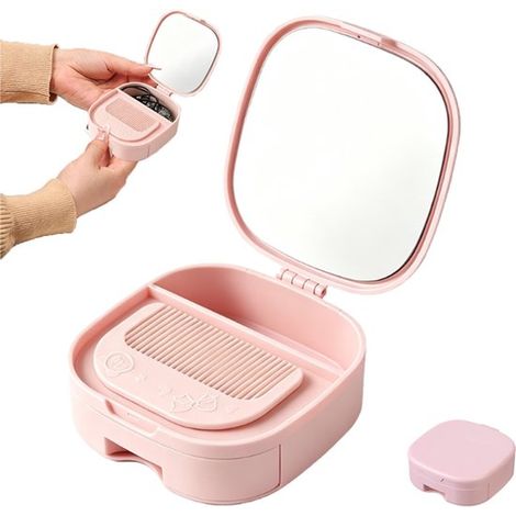 Joyero, Joyero pequeño, Estante para joyas, Joyero para niñas, Joyero para niñas, Espejo de maquillaje con cajón para joyas, Blanco roto (1/5)