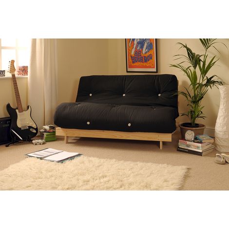 4ft6 Wooden Futon Set Frame and Mattress in Black