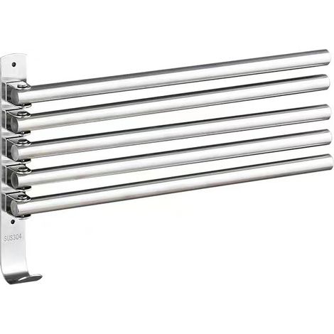 Porte-serviettes mural pivotant en acier inoxydable 304 avec 5 barres pliables, conception durable et robuste (1/5)