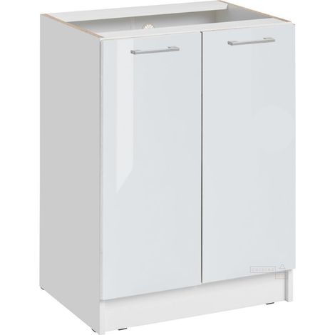 Cuisineandcie – Meuble bas de cuisine blanc brillant 2 portes – Dimensions L 60 x H 82 x P 46 cm – Amortisseurs pour fermeture douce – Design élégant