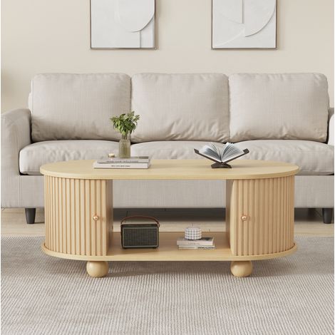 Table salon ovale rangement MDF bois 100x50x40 OKMYHOME (1/5)