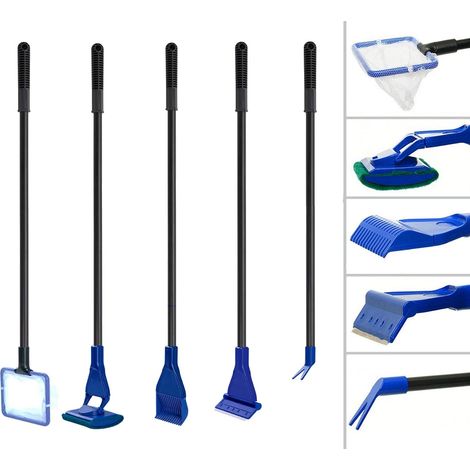 Kit de limpieza para acuarios, plástico, azul, herramientas ergonómicas, mantenimiento de acuarios, uso doméstico. (1/5)
