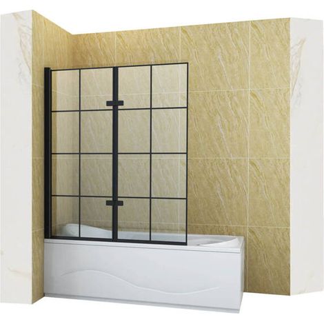 Pare-baignoire fixe HAMILTON Silla, paroi de baignoire 100x150 cm en verre trempé, installation murale facile, design moderne, Noir (1/4)