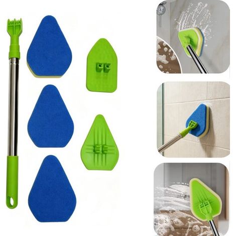 Kit de brosses de nettoyage à manche long 46 cm - brosse pour joints, carrelage et salle de bain, vert (1/5)