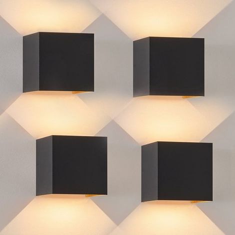 GBLY Wandleuchte Aussen LED Wandlampe innen: 4er Set Außenwandleuchten Schwarz Gold Up Down Außenlampe Wand 5W IP65 Wasserdicht Wandbeleuchtung einstellbar 3000K Außenleuchte für Huaswand Garten