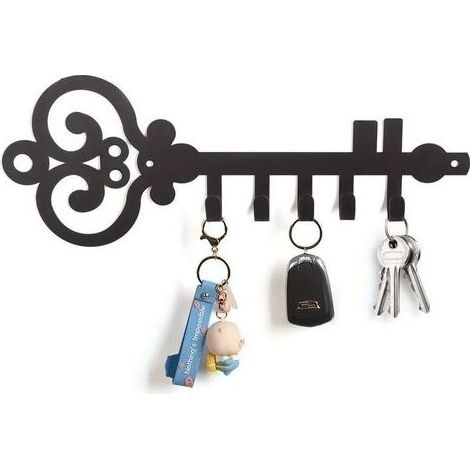 Crochet Cintre Mur Porte-Clé Porte-Manteau Décoratif Monté en Métal avec Clé Forme Design Organisateur Rack avec 5 Crochets pour Mur, Salle de Bains, Cuisine, Entrée (1/5)