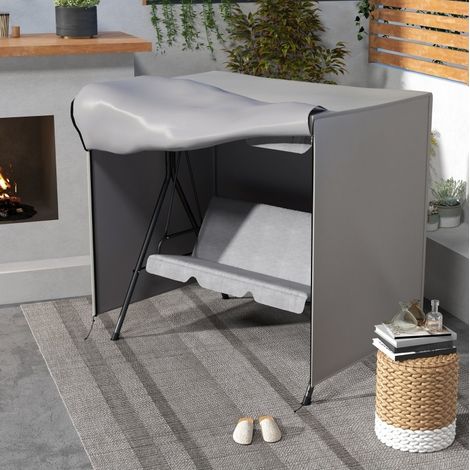 Abri de balançoire de jardin imperméable et anti-UV, housse Oxford grise 177 x 114 x 152 cm avec zip et fixation au sol  CHICFURN (1/5)