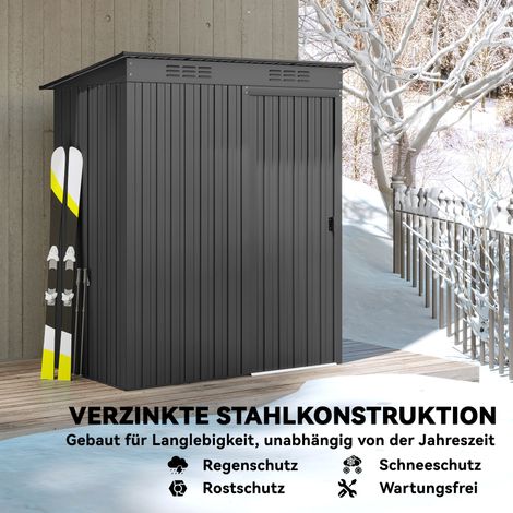 Abri métallique 1,37 m², cabanon de jardin avec montage facile, toit incliné, porte coulissante, aérations et gants inclus (1/5)