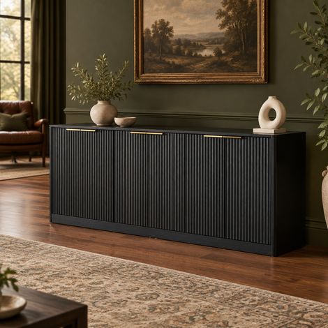 Credenza moderna 170x40x70,5 cm in MDF nero con contenitore- FLORAGRACE (1/5)