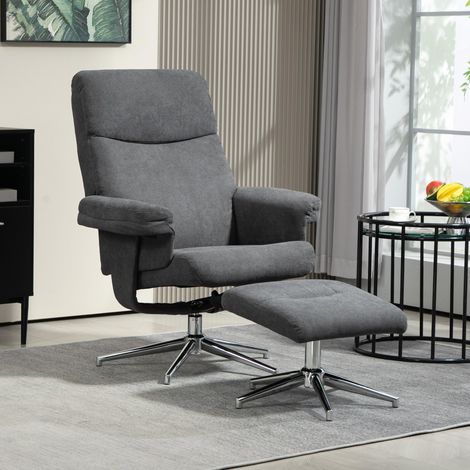 Relaxsessel mit Hocker neigbar 130° dunkelgrau OKMYHOME (1/3)