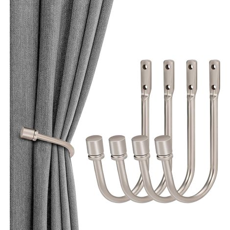 4 patte attache murale métal argenté, support robuste rideaux fenêtre (1/4)