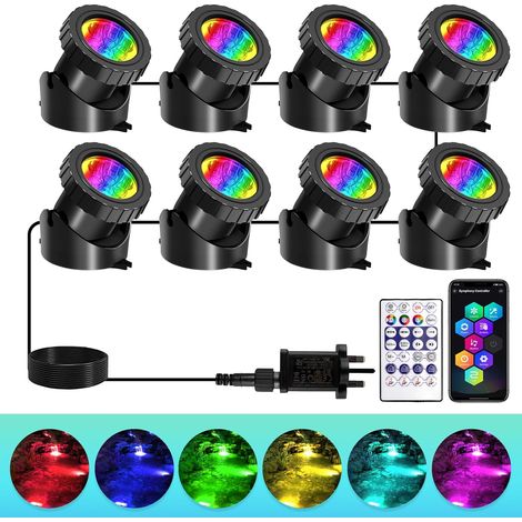 Projecteurs de bassin T-SUNUS alimentés par secteur avec application/télécommande, éclairage submersible RGB, étanches IP68, modes multicolores, éclairages de bassin d'Halloween, pour aquarium, jardin (1/5)