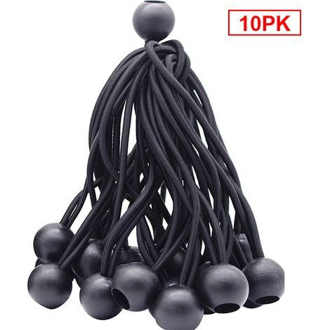 Lntyq Lot de 50 tendeurs à boule élastique, tendeurs de bâche pour pavillon, camping, cordes de tente, harnais d'extension de rideaux, 15 cm (noir) (1/5)